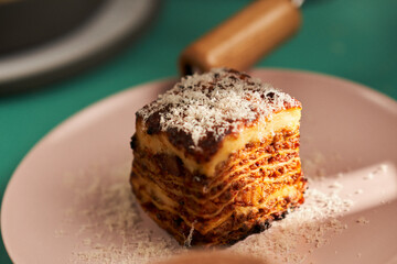 Close up of lasagna on a plate