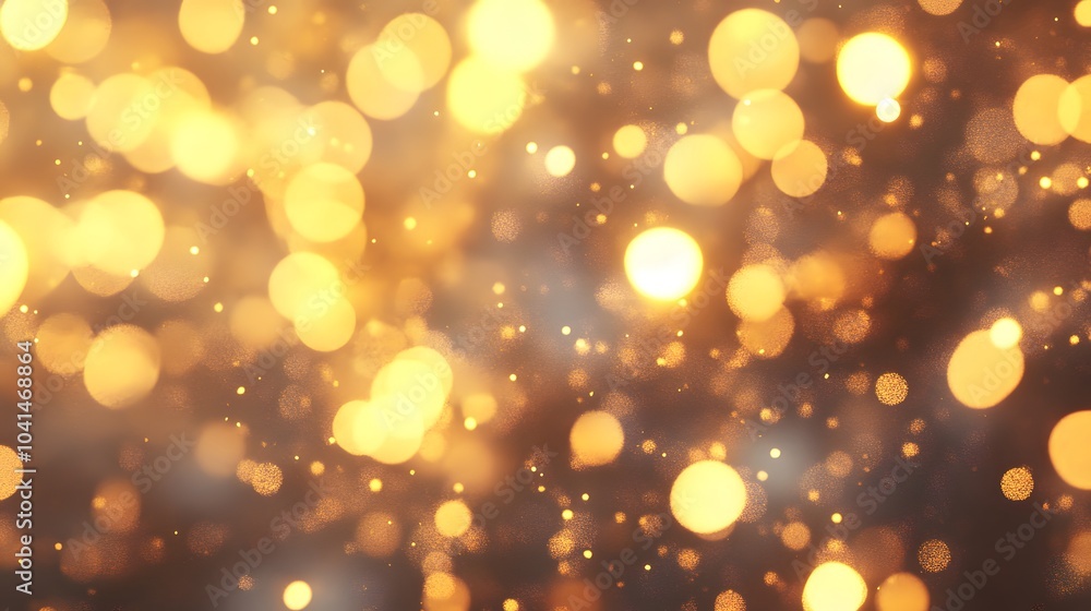 Poster abstract golden bokeh lights with sparkling glitter texture, creating a festive and glamorous backgr