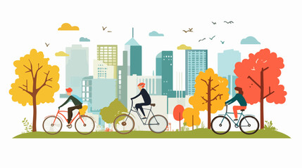 Flat illustration of a guy on a bicycle. Bike ride. Cycling.