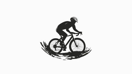 Obraz premium Black and white flat illustration of a guy on a bicycle. Bike ride. Cycling.