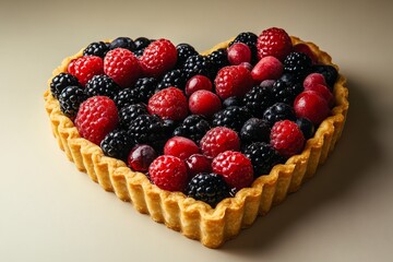 A Heart-Shaped Tart Overflowing with Fresh Berries: A Sweet Indulgence for Any Occasion