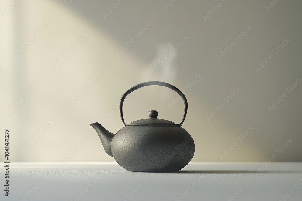 Aufkleber A tea kettle gently releases thin lines of steam, set against a light muted backdrop, creating a serene atmosphere in the afternoon. Generative AI