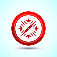 Compass icon design illustration, Navigation sign symbol for apps and websites, Red Color Button Design