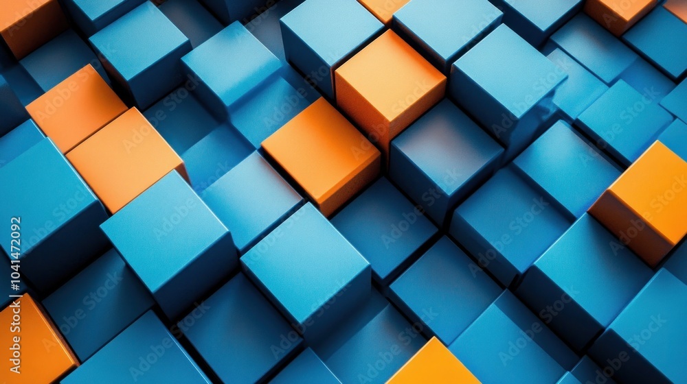 Wall mural a vibrant arrangement of blue and orange cubes creating a dynamic 3d pattern.