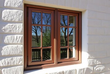 Small mirror panels installed within window frames reflecting th