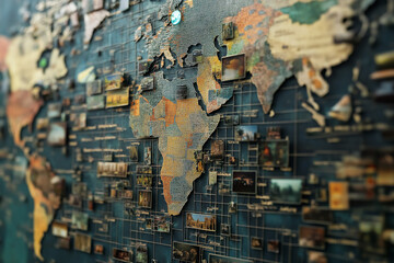 Fototapeta premium tiny computional images in a giant matrix and map technology infographic. the world connected concept.