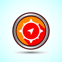 Compass icon design illustration, Navigation sign symbol for apps and websites, Orange Shadow Button Design