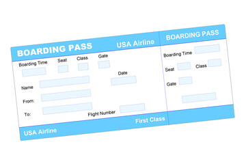 Airline boarding pass isolated on white background