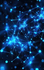 Abstract background with glowing blue lines and dots, forming a network or web pattern.