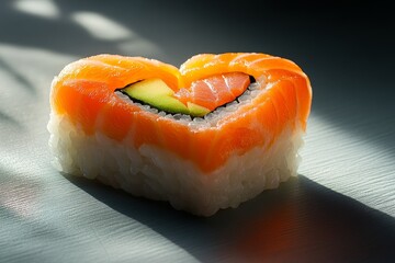 A Beautiful Heart-Shaped Sushi Roll with Salmon and Fresh Ingredients Perfect for Romantic Dining or Special Occasions