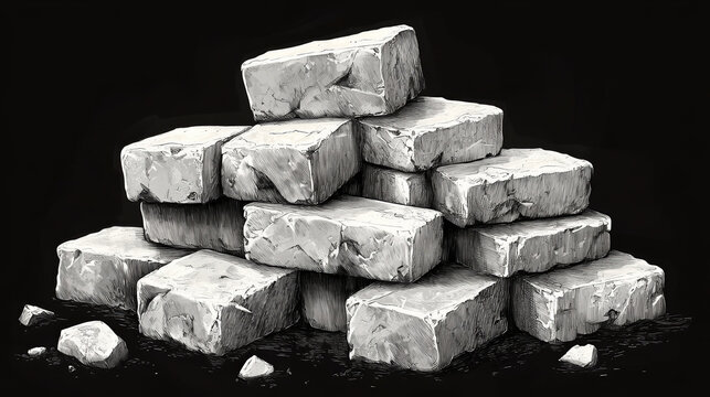 Vintage Engraved Sketch of a Brick Toy Construction Set in Vector Format