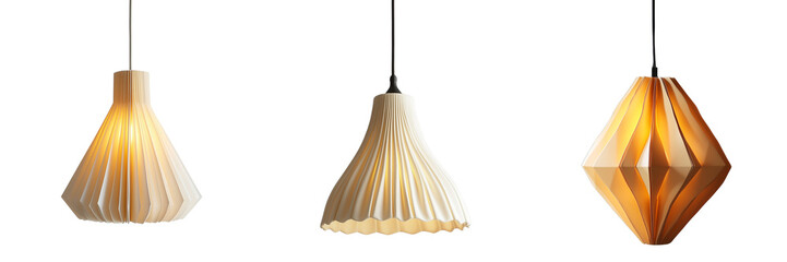 Set of a Hanging lamp with a paper shade, isolated on a transparent background.