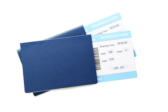 Passports with boarding passes on white background