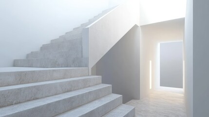 Modern staircase with minimalist railings and clean lines, no people, ample space for text