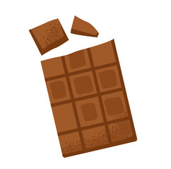 Bar of dark chocolate isolated on a white background. Sweet ingredient for baking. Chocolate treat. Flat illustration