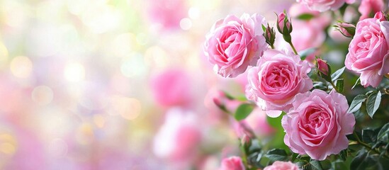 Pink Roses Bloom On Natural Background