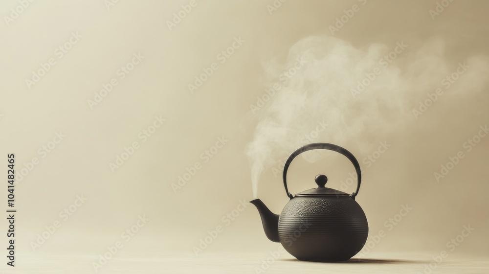 Aufkleber The tea kettle gently releases steam, creating a soothing ambiance in a serene environment, perfect for enjoying a warm beverage. Generative AI