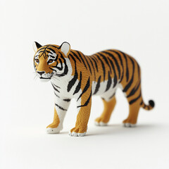 Obraz premium detailed 3D render of tiger icon on white background, showcasing its striking orange and black stripes. This lifelike representation captures essence of this majestic animal beautifully