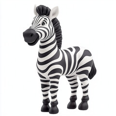 playful 3D render of zebra icon on white background, showcasing its distinctive black and white stripes. This charming design adds whimsical touch to any project