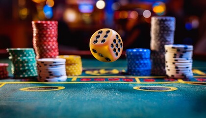 The moment before a dice rolling from a table comes to a stop