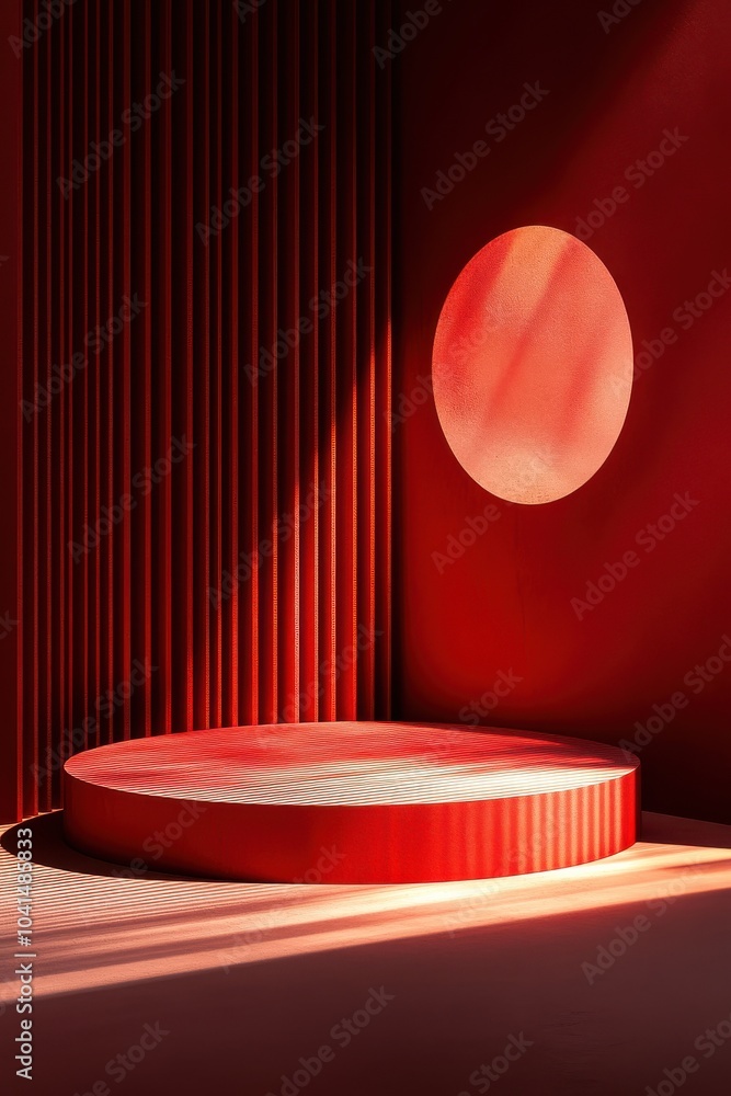 Aufkleber red abstract background with circular shadow and textured surfaces featuring bold lighting