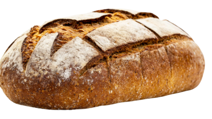 Freshly Baked Loaf of Whole Wheat Bread, Isolated on Transparent Background Showing Artisan Crust Texture
