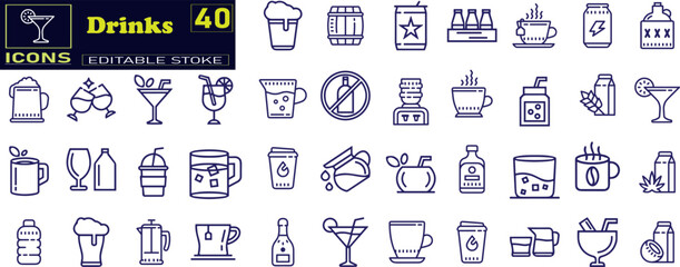 Drink icons collection, various drinks, vector icon templates .
