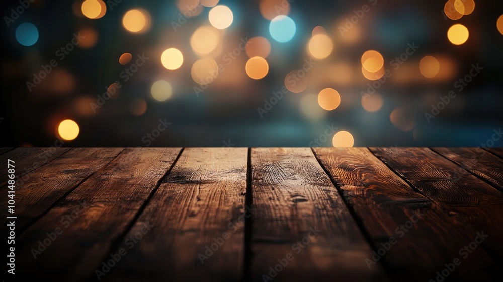 Poster wooden tabletop with a bokeh light background ideal for showcasing or arranging your products high q