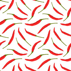 Vector illustrations of seamless pattern fresh red chilies in a flat hand drawn design style.