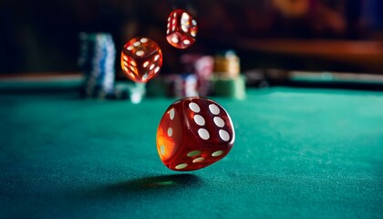 The moment before a dice rolling from a table comes to a stop