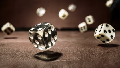 The moment before a dice rolling from a table comes to a stop