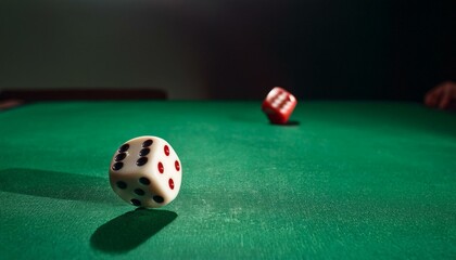 The moment before a dice rolling from a table comes to a stop