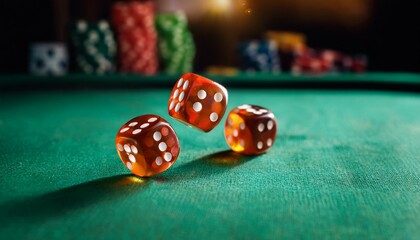 The moment before a dice rolling from a table comes to a stop