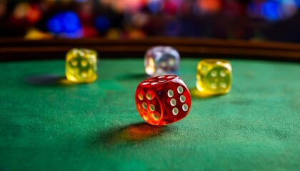 The moment before a dice rolling from a table comes to a stop