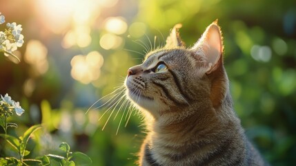 Peaceful Nature Scene Featuring a Whiskered Tabby Cat