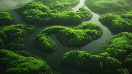 Lush Green River Islands in a Serene Landscape