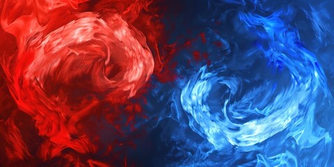 Red and blue abstract smoke waves. Fire and water energy concept.