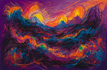 Colorful abstract background. Digital painting. Hand drawn illustration.