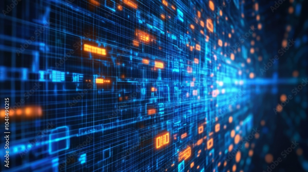 Poster abstract digital data stream with glowing particles