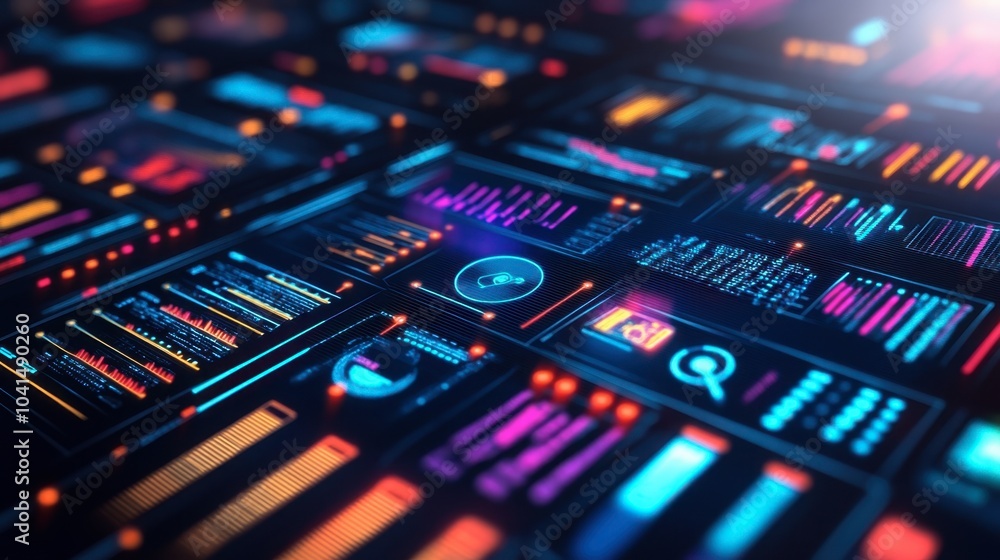 Poster futuristic data interface with neon elements