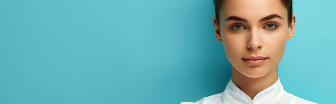 Professional Headshot of Young Woman on Turquoise Background - Business Profile Concept Photograph