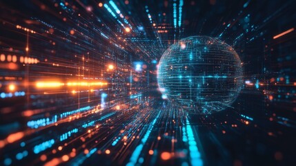 Obraz premium Digital Sphere with Flowing Data Streams