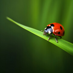 Macro Shot of Spotted Ladybug on Green Grass Leaf