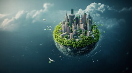 Eco-Friendly City on a Floating Green Planet