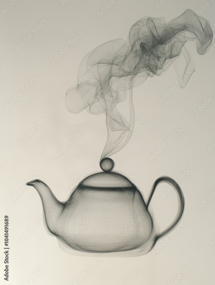 Poster a traditional tea kettle is gently emitting delicate steam into the air, creating a calming atmosphe
