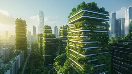 Obraz premium Urban Greenery in Futuristic City Landscape