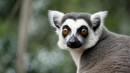 Obraz premium close-up portrait of a lemur with blurred bokeh backdrop, banner with copy space for text