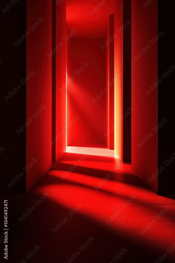 Aufkleber vivid red corridor with dramatic lighting and modern architectural elements creating a sense of intr
