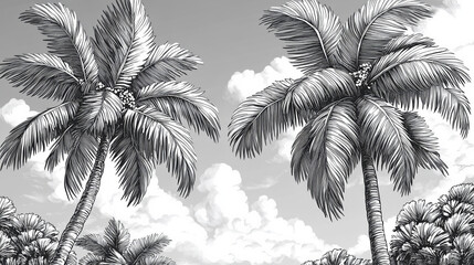 Detailed Engraved Sketch of a Coconut Palm Tree Plant - Vector Illustration