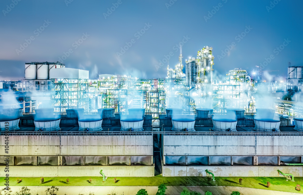 Sticker Industrial exhaust fan in chemical plant at night